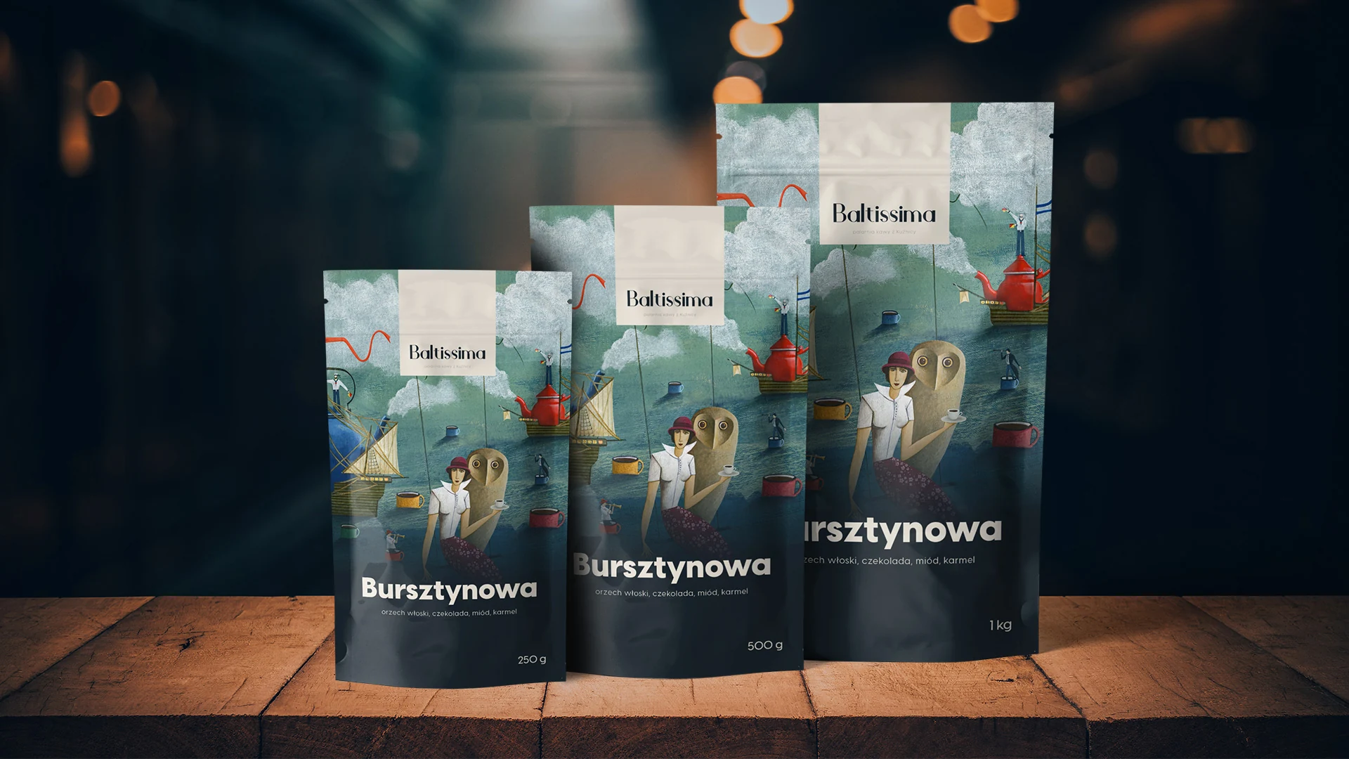 Trzy opakowania Bursztynowej na fotografii z obecnej strony Baltissima